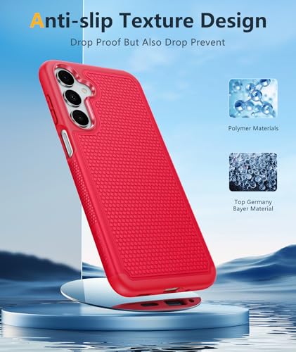 Image of FNTCASE for Galaxy A17 /A16 5G Phone Case - Samsung A17 Military Grade Drop Protection, 14ft Drop Tested, Screen Protector Included, Anti-Slip Matte Textured, TPU+PC Dual Layer Shockproof Cover (Red)