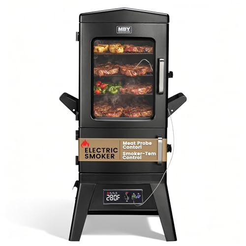 Electric Smoker with Cover, LED Display Build in Meat Probe Large Capacity BBQ Smokers, 4 Racks Smoke More with 633 sq in Cooking Area