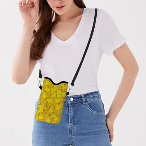 Image of Neoprene Cell Phone Sleeve Pouch Case Bag with Crossbody Strap Neck Lanyard for Women 7.1 X 3.9 in Yellow Duck