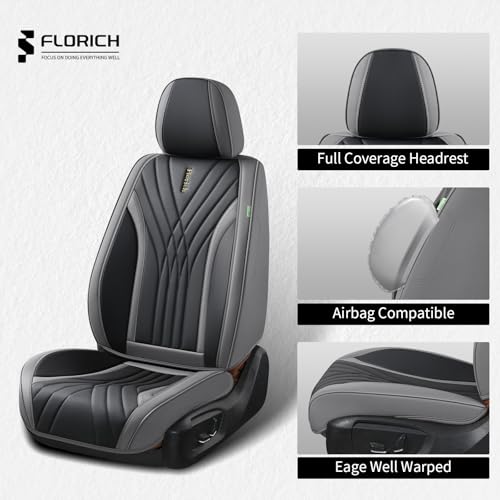 FLORICH Seat Covers, Front Leather Seat Covers, Car Seat Covers 2 PCS,Waterproof Seat Cover for Cars, Luxury Leatherette Gary Car Seat Cushion, Automotive Seat Covers for Sedan SUV Pick-up Truck by FLORICH - Image 3