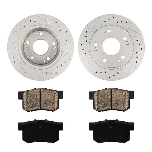 Image of KAX Rear Brake Kit Fits Honda Civic 2006-2015, Acura ILX 2013-2015 | Drilled and Slotted Brake Rotors, Ceramic Brake Pads