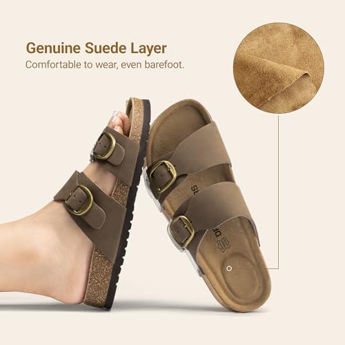 DREAM PAIRS Women's Genuine Cork Footbed Slide Sandals,Brown,8 — view 4