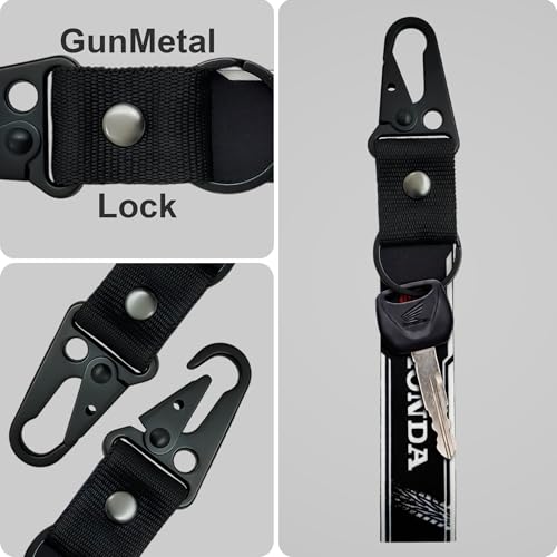 Image of SnapStrap MotoLink Carabiner Keychain Compatible with Honda Bike Strong Heavy-Duty Metal Clip with Fabric Key Ring Bike Accessory (Gunmetal Black)