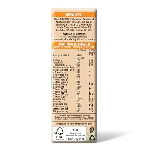 Image of Only Earth Oats Drink Barista Edition | Unsweetened Drink | Lactose Free | Preservatives Free | Plant Based | Dairy Alternative | Source of Calcium | Source of Vitamin D, B1, B2 & B12 | Made with Natural Ingredients | 180ml