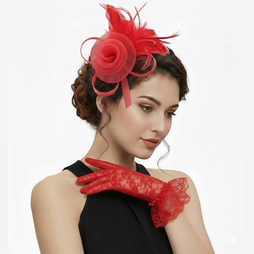 Image of DRESHOW Fascinators Hats for Women Tea Party Fascinator Hats Vintage 50s Headwear Cocktail Wedding Church Derby Hat