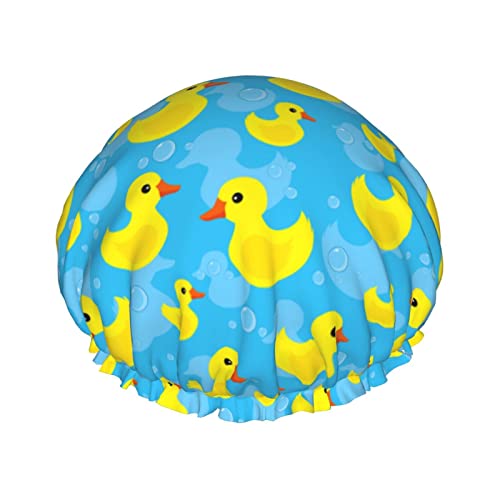 Rubber Duck Shower Cap For Women Reusable Double Layers Waterproof Shower Hair Protector Peva Lined Shower Hat For All Long Hair Lengths, Stretchy Adjustable Shower Caps #TOP21