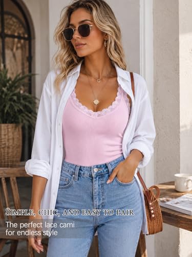 Image of Ibeauti 2 Pack Lace Camisole Tank Tops for Women Sleeveless Summer Going Out Tops Ribbed Cami Undershirts