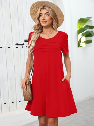 Image of Heymoments Women's Short Sleeve Crewneck Sundress Summer Casual A-Line Beach Dress with Pockets S-2XL