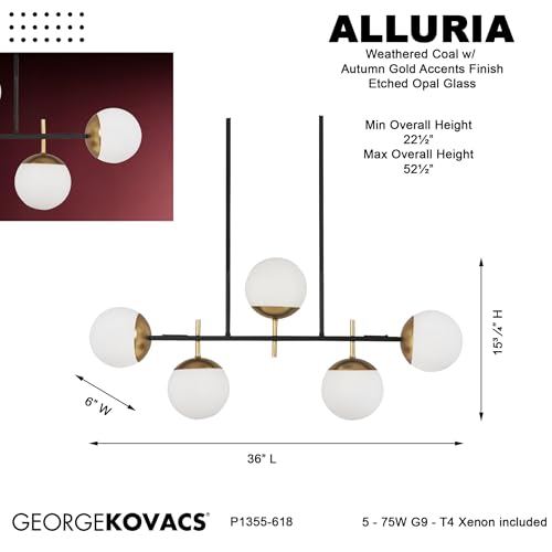 GEORGE KOVACS P1355-618 Alluria Island Chandelier, 5-Light, 375 Total Watts, 15.75-in H x 6-in W, Weathered Black with Autumn Gold by GEORGE KOVACS - Image 4