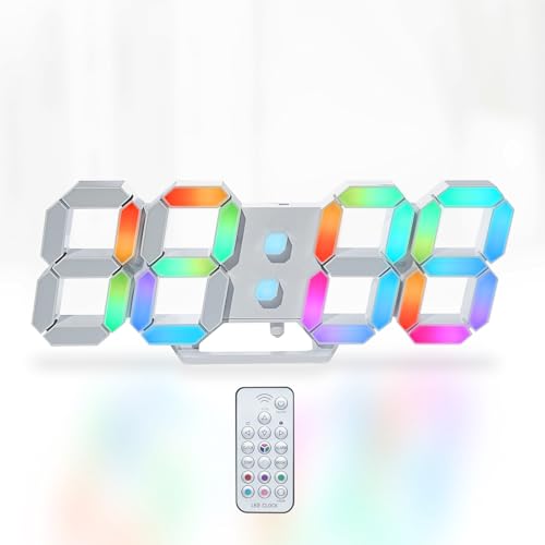 KOSUMOSU 多色デジタル時計 7色LED掛け時計 RGB置き時計 明るさ調整可能な ネオン壁掛け時計 9.7インチリモコン付き 時間表示(12/24時間)/日付/温度(℃/℉) アラーム機能