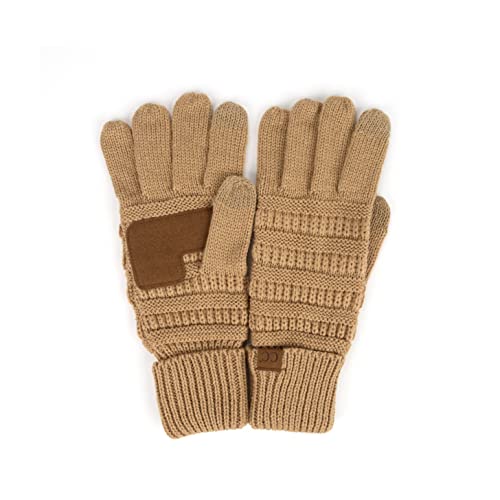 C.C Unisex Cable Knit Touchscreen Gloves Desert Camel