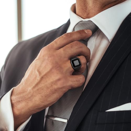 Sanfenly Men's Stainless Steel Wedding Band Rings - Black Onyx Signet & Chain Rings - Punk Biker Fashion Jewelry Set - Size 7-154