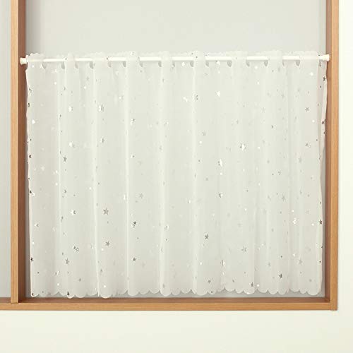 カフェカーテン 星柄 輝く箔プリント 良く透けるボイル生地 「スター」2492星柄箔プリントSV 幅145x丈45cm1枚入