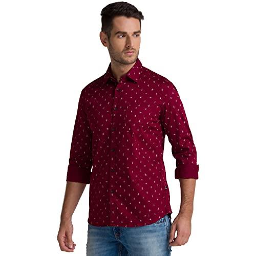 Image of Parx Men's Pure Cotton Print Pattern Slim Fit Semi Cutaway Collar Full Sleeve Casual Shirt