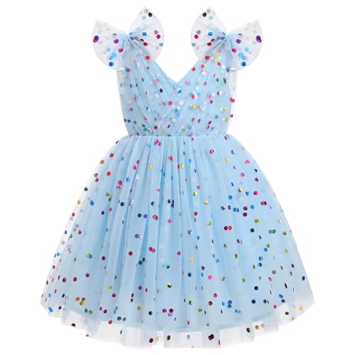 Image of IMEKIS Toddler Kids Girls Butterfly Dress Sparkle Sequins Tulle Wedding Formal Birthday Dresses 2-10T