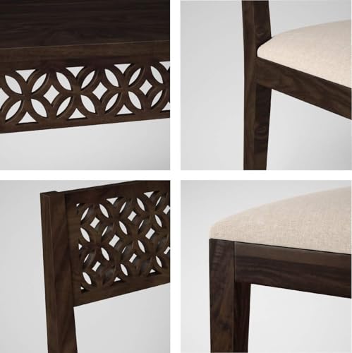 Image of SONA ART & CRAFTS CNC Solid Sheesham Wood Dining Table Set 6 Seater Dinner Dinning Table with 6 Cushion Chair for Dining Furniture for Living Room Home Hotel Office Self Assembly (Dark Brown)