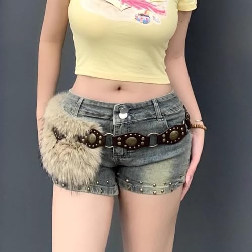 Y2K Aesthetic Faux Fur Belts for Women Girls Western Punk Grunge Leather Belt Boho Vintage Fuzzy Waist Belts3