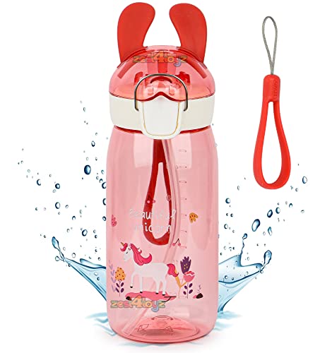 Image of Zest 4 Toyz Bunny Ear Water Bottle for Kids Leak-Proof Sipper Bottle with Flip Straw BPA-Free Portable School Bottle with Strap for Boys & Girls- Pink (550ML)