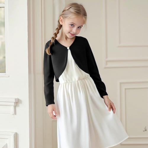 Girls Cardigan Bolero Long Sleeve Shrug Kids Cropped Cardigans Cute Open Front Solid Shrugs for Children Dress3