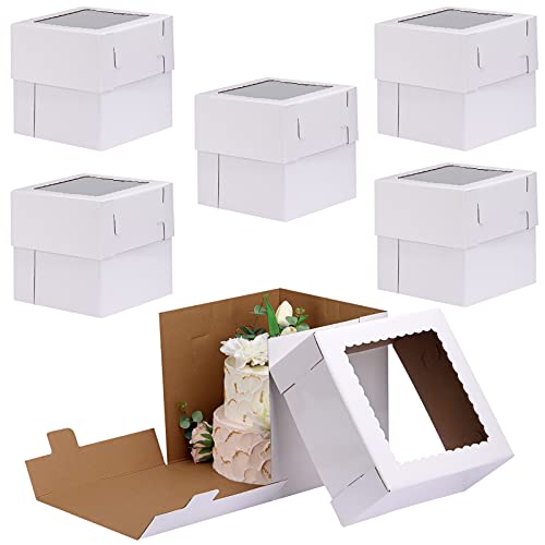 Moretoes 6 Pack Tall Cake Boxes For Tier Cakes, 12X12X12 Inches Tiered Cake Box With Window, Sturdy Tall Cake Carrier, Disposable Cake Containers, Layer Cake Carrier #TOP6