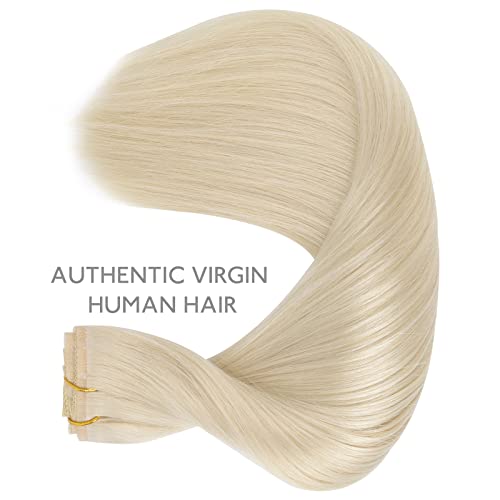 Image of WENNALIFE Lace Seamless Clip in Hair Extensions Human Hair 7pcs Ultra Invisible 50% Thinner Seamless Clip Ins Platinum Blonde Natural Remy Hair 16 inch