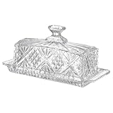 Mantequera de vidrio con tapa, elegante diseño en relieve, recipiente transparente for almacenar alimentos, ideal for cocina y fiestas. Bandeja de postres
