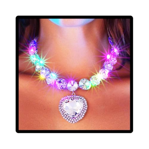 JEWEKY Light Up Rhinestone Choker Necklace Silver Led Necklaces Jewelry for Women