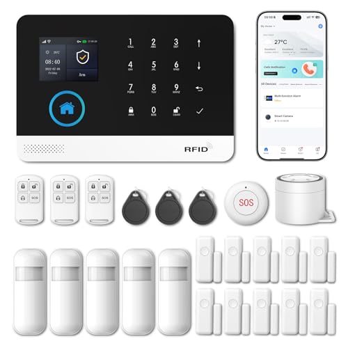XNY Kit Allarme Casa Senza Fili 4G, Antifurto Allarme Casa WiFi con Controllo APP, Kit da 24 pezzi (Rilevatore di Movimento, Sensore per Porte e Finestre, Sirena, Telecomando) Compatibile con Alexa