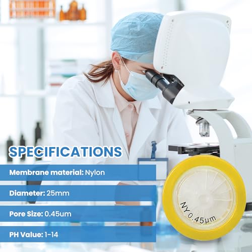 Image of Nylon Membrane Syringe Filter 25mm Diameter 0.45um Pore Size Syringe Lab Filter for Laboratory School Science, Pack of 10 (Model AMNY04525)