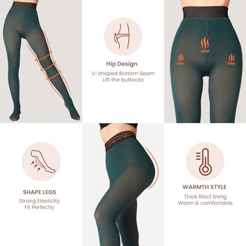Image of Caprilite Women Fleece Lined Tights-Fake Translucent Leggings High Waist Pantyhose Sheer Thick Warm Tights for Winter