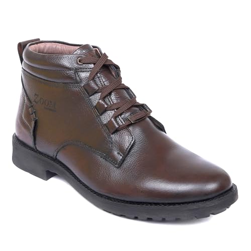 Image of Zoom Shoes A-4691 Men's Genuine Leather High Ankle Boots | Stylish Lace-Up Design | Cushioned Insole for Comfort | Durable & Trendy for Everyday Wear