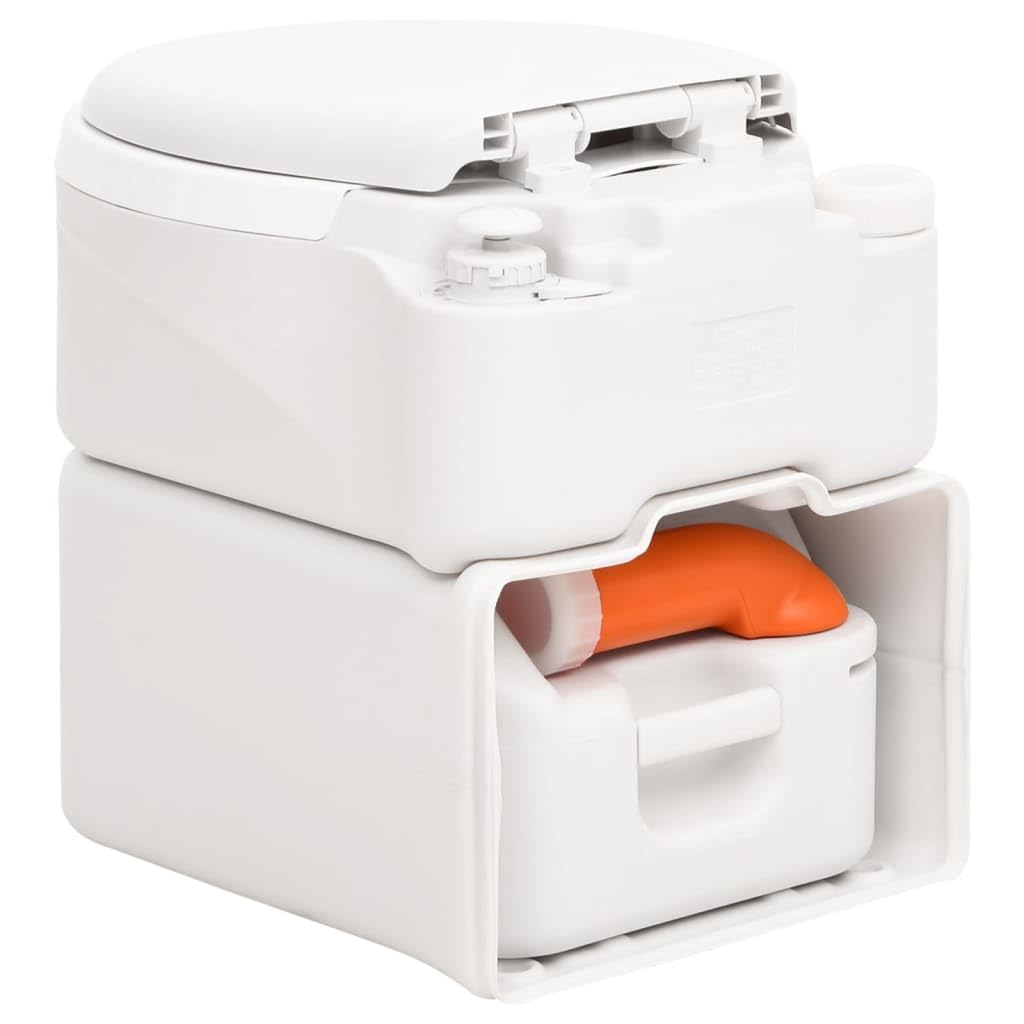 Tragbare Campingtoilette, Mobile Camping-Toilette mit 24 L Fäkalientank und 17 L Frischwassertank, aus robustem HDPE & PP, mit Kolbenpumpe und Füllstandsanzeige, Weiß