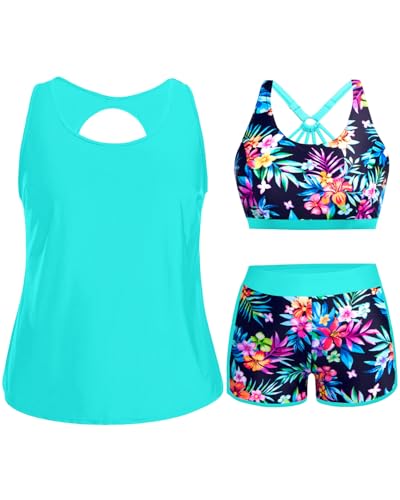 Image of Holipick Women Plus Size Swimsuits - Athletic 3 Piece Tankini with Shorts