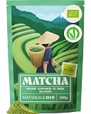 NaturaleBio Tè Verde Matcha Biologico in Polvere 100g. Grado Culinario. The Matcha Prodotto in Giappone. Ideale per Dolci, Frullati, Tè Freddo, Latte e in Cucina Come Ingrediente nelle Ricette