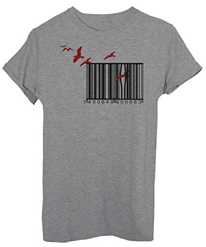 iMage T-Shirt CODICE A Barre Uccelli libertà - Famosi Grigio - S Uomo