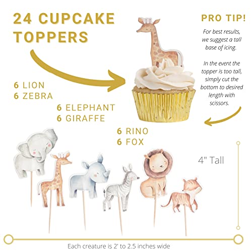 24 Safari Baby Shower Cupcake Toppers And 48 Liners | Jungle Cupcakes | Safari Birthday Decorations For Boy | Jungle Baby Shower Decorations #TOP3