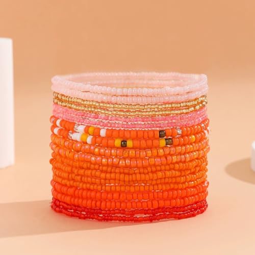 COLORFUL BLING 18pcs Bohemian Stackable Elastic Beaded Bracelets Summer Beach Handmade Seed Beaded Jewelry Bracelets for Women2