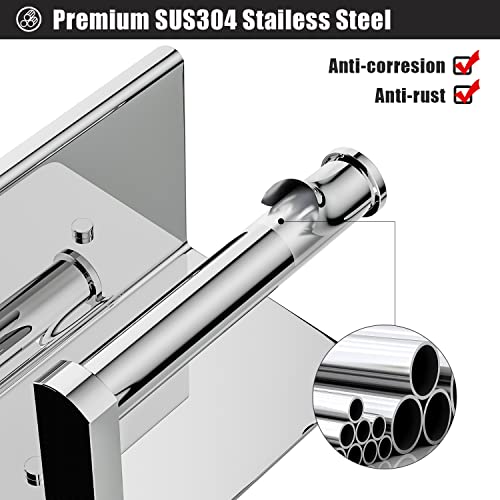 Tindbea Toilet Paper Holder With Phone Shelf + Towel Robe Hooks, Adhesive Or Screw Wall Mounted Toilet Paper Roll Storage, Stainless Steel Bathroom Tissue Roll Holder (Polished Chrome) #TOP1