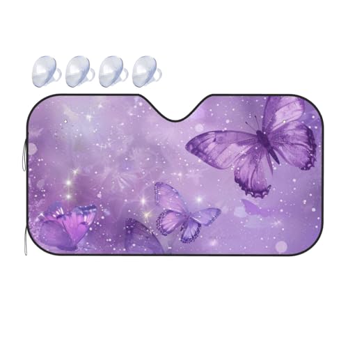 Windshield Sun Shade Butterfly Purple Pastel Car Front Window Sunshade Blocker UV Visor Retractable Automotive Sunshades for Vehicle SUV Truck Protector 55x30 inch by SUPLUCHOM - Used condition - US$21.55