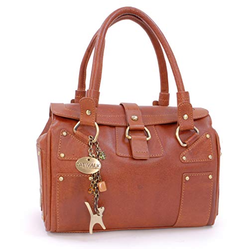 Catwalk Collection Handbags - Cuir Véritable - Sac Porté Main/Sac à Main/Sac porté épaule - Femme - CLAUDIA - Tanne Cover