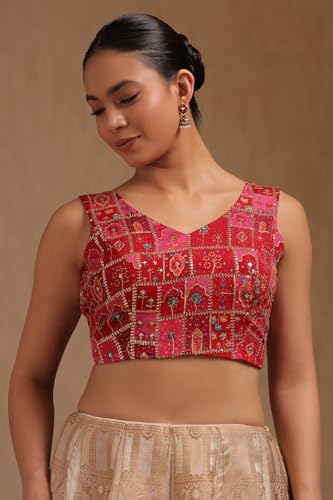 Image of Soch Womens Georgette Floral Print Padded Blouse with Zari