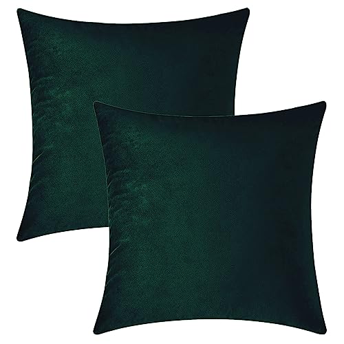 Image of HOKIPO Velvet Cushion Cover 16x16 in / 40x40 cm, Emerald Green, Pack of 2 (IN-579-GRN-16IN*2)