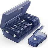 PULIV Extra Large Weekly Pill Organizer 2 Times a Day, One-Side Open Pill Box 7 Day for Easy Filling, Privacy Protection AM PM Pill Case for Vitamins, Medication, Supplements, Fish Oils Navy Blue