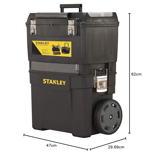 STANLEY Rolling Toolbox Chest with Heavy Duty Metal Latch, 2 Lid Organisers for Small Parts, Portable Tote Tray for Tools, STST1-80150 & Mobile Work Centre Toolbox, 2 Tier Stackable Units, 1-93-968 - Image 8