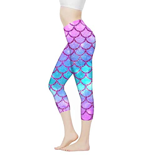 AFPANQZ Mermaids Scales Leggings for Women Over Ankle Leggings Athletic Tummy Control Cycling Pants Lightweight Casual Tight Legging Gym Yoga Fitness Workout 2XL Bling Pink Teal Blue