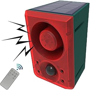 Solar Motion Sensor Alarm Outdoor – 130db Sound Security Siren Light with Remote Controller for Home, Villa,Farm,Barn…