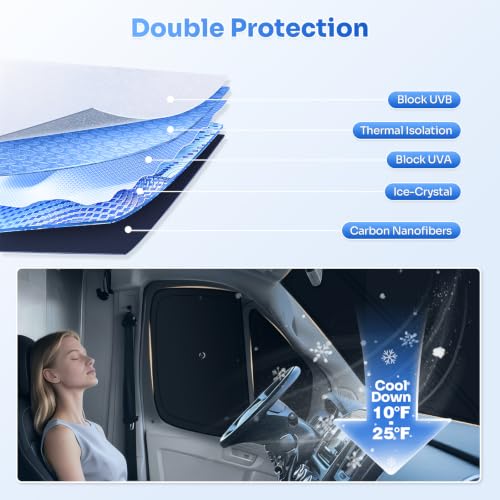 Image of Canvcle Window Shades for 2014-2026 Dodge RAM ProMaster Accessories with Suction Cups Windshield Sun Shade Side Rear Window Covers Sunshade Sun Visor Shield Privacy Protection for Camping Black 5PCS