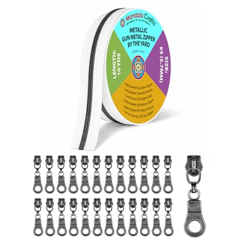 Mandala Crafts #5 White Tape Metallic Gun Metal Nylon Zippers by the Yard by Mandala Crafts - Used condition - US$13.33