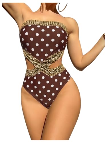 Image of Milumia Women's Stitch Detail Strapless One Piece Swimsuit Cut Out Bandeau Bathing Suit