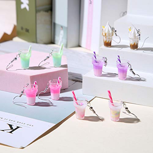 16 Pairs Cute Weird Dangle Earrings For Teen Girls Gummy Bear Earrings Creative Unique Pearl Milk Tea Colorful Rainbow Ice Cream Water Bottle Hook Pendant Shape Funny Earrings (16 Pairs-B) #TOP5